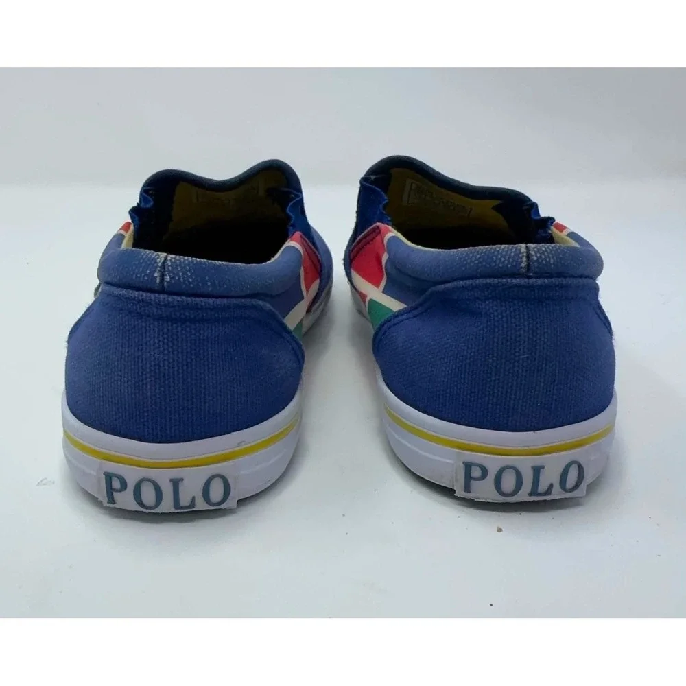Polo Ralph Lauren RL-93 Canvas Slip On Shoes Blue Nautical Flag Youth Boys 1.5‎